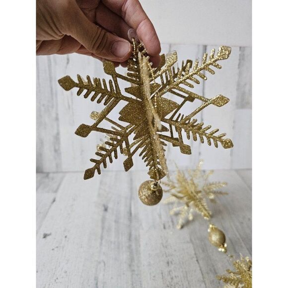 Vintage Gold sparkle snowflake ornament decor large - Picture 4 of 11